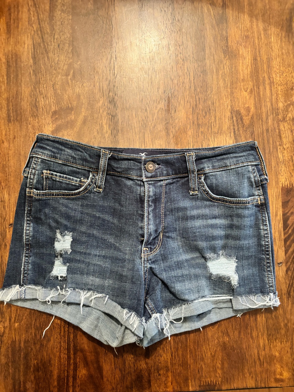 Hollister Dark Blue Distressed Denim Shorts